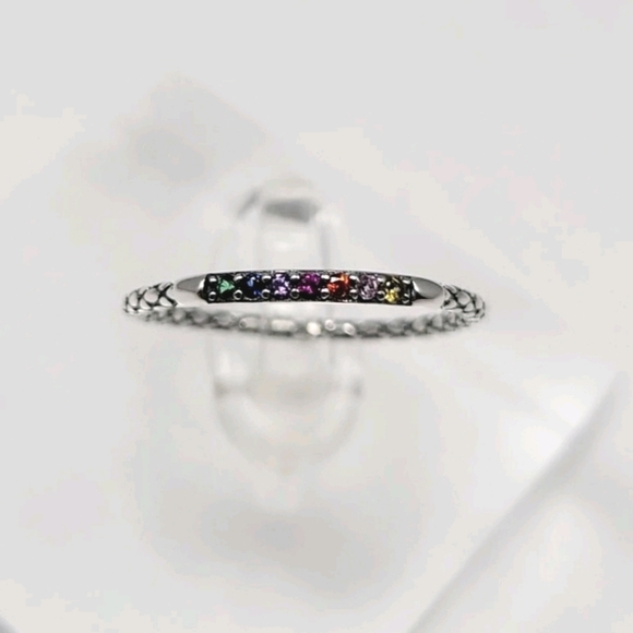 Sterling Silver Rainbow Stack Band - Picture 9 of 12